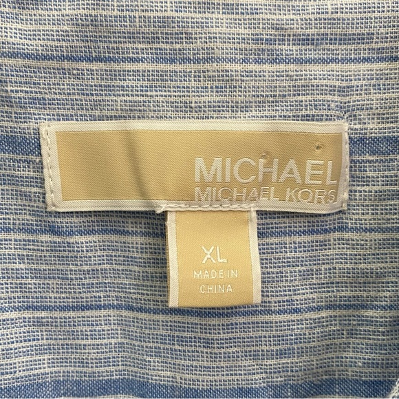 MICHAEL KORS Blue Striped Chambray Front Tie Linen Blend Sleeveless Top Size XL - Picture 9 of 12